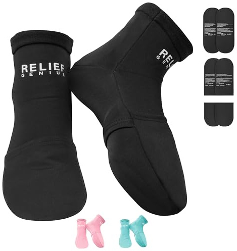 Relief Genius Cold Therapy Socks with Reusable Gel ice Packs - Achieve Relief from Sprains, Muscle Pain, Bruises, Swelling, Edema, Chemotherapy, Arthritis, Post Partum Foot (Black, Large)