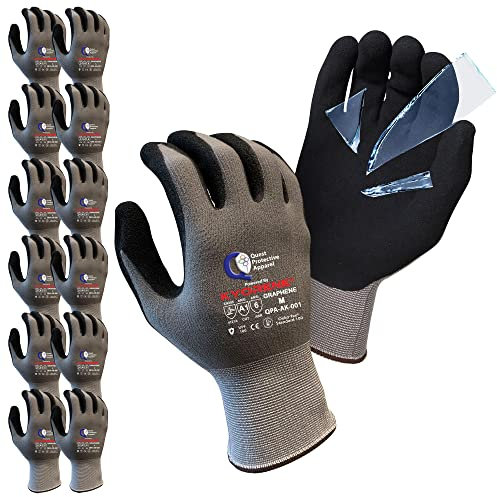 Quest Protective Apparel Powered By Kyorene Gants résistants aux coupures – Gants de travail de protection – Gants de travail avec poignée en graphite (12, M)