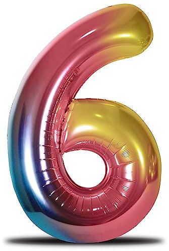 envami® Globo Cumpleaños XXl Arco Iris - Globo Gigante De Foil En 40 - 101cm Decoración De Cumpleaños - Decoración De Números De Globos Para Cumpleaños - Vuela Con Helio (Número 6)