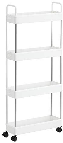 SONGMICS KSC018W01 - Carrello da cucina con ruote, 40 x 13,5 x 93 cm, colore: Bianco
