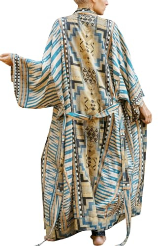 L-Peach Kimono Bohemio para Mujer Ropa de Salón Batas de Gran Tamaño Vestido de Playa Pareos