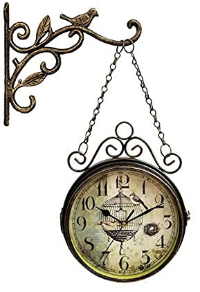 DZAY Retro Doppelseitige Bahnhofsuhr, Luxuriös Dekorative Stille Wanduhr Im Innenbereich Hängende Dekoruhr Für Garten Bahnhofsuhr, Vintage Wandmontage Im Antiken Look Wohnaccessoire Anhänger