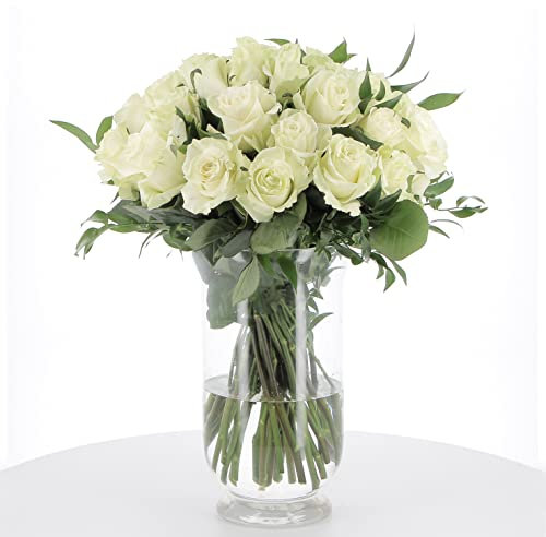 KENTIS - Bouquet di 36 Rose Bianche a Stelo Lungo 50 cm - Mazzo di Fiori Freschi a Domicilio in Italia Rose Vere Regalo