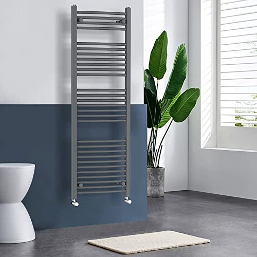 Warmehaus Curved Heated Towel Rail Radiator Anthracite 1500x500mm | Grey Bathroom Kitchen Ladder Radiator, Towel Warmers, Wall Mounted, Premium Mild Steel
