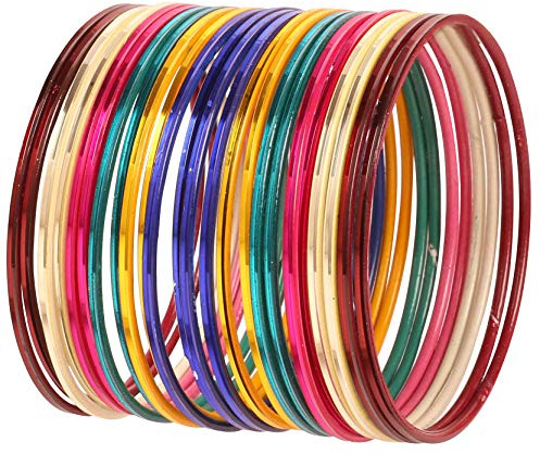 Touchstone färgglatt armband samling indisk Bollywod modern vacker attraktiv handledsfyllning sex texturerade färger på livet tunn designersmycken metall armband set med 24. för kvinnor., M - Circ