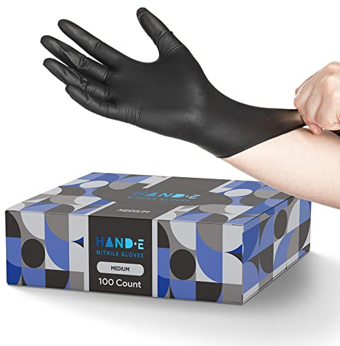 Gants jetables en nitrile noir moyen, lot de 100 gants sans poudre et latex
