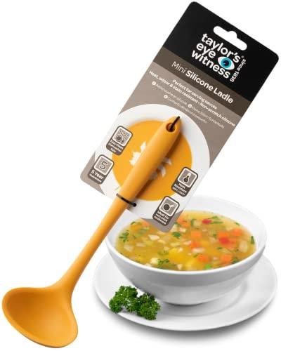 Taylors Eye Witness Mustard Yellow Mini Silicone Ladle Spoon - Dishwasher Safe. Perfect for Non-Stick Pans. Hygienic Alternative to Wood. Odour, Stain & Heat Resistant (260°C/500°F). 5 Year Guarantee.
