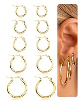 Adramata 5 Paires Creoles Acier Inoxydable Boucles d'oreilles Femme Homme Hypoallergénique Boucles d'oreilles Créoles Or Femme Fille 10/12/15/20/25mm