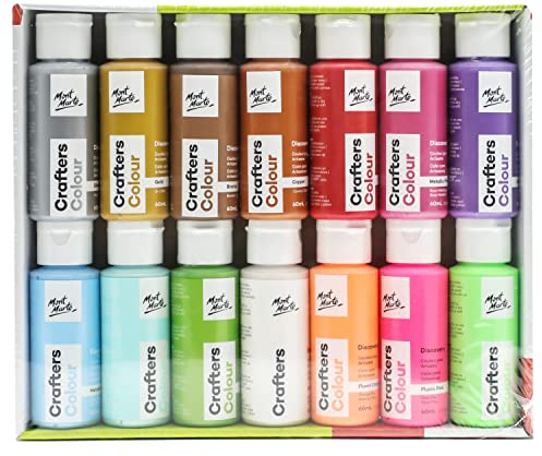 Mont Marte Crafters Color Discovery Acrylfarbe für Kunst und Handwerk, ideal für Anfänger, Studenten und Bastelarbeiten, 60 ml, 14 Stück