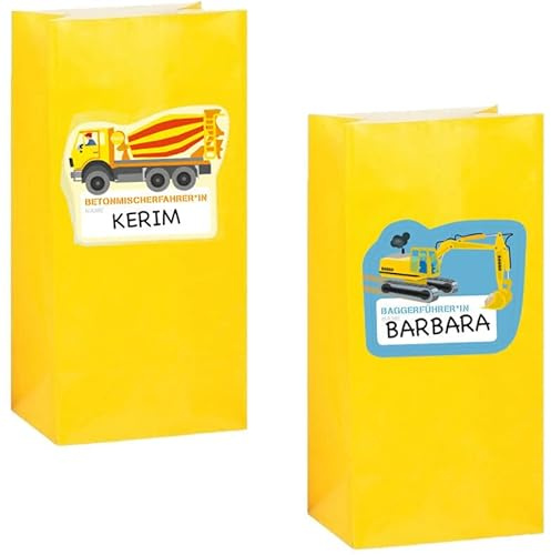 Carpeta 12 Partytüten + 12 Namensschilder für Mitgebsel zum Kindergeburtstag und Mottoparty | Geschenktüten Mitgebseltüten Tüten Kinder Geburtstag, Edition: Baustelle
