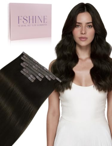 Fshine Extensions Echthaar Clip Dunkelbraun 60 cm 120 g 7 Stücke | Einfach anzubringen, Schnell einsetzbar, Haarschonend, Anfängerfreundlich, Natürliches Volumen, Glatt und Seidig