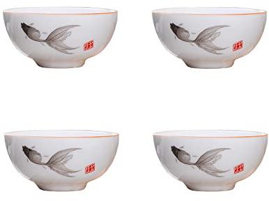 Liang baobao Chinesische Tee-Verkostungstasse, 4er-Set, 57 ml, weißes Porzellan, Mini-Tassen für Gongfu-Tee-Zeremonie (Fisch)