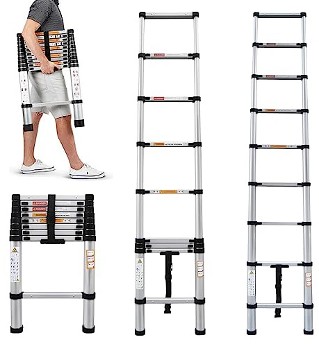 Telescoping Ladder,Aluminum Lightweight Extension Ladder,330lbs Max Capacity,Sturdy Non-Slip Multi-Purpose Telescope Portable Ladder Outdoor Indoor Use 12.5FT 3.8M