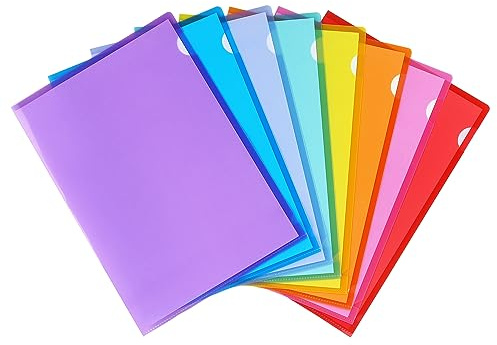 Tamaki 16 Pack Clear Plastic Folders Sleeves, Plastic Sleeves for Documents Transparent Paper Poly Jacket Sleeves Folders, 8 Assorted Colors