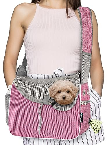 PetAmi Dog Sling Carrier for Small Dogs, Hands Free Crossbody Carrier, Pink