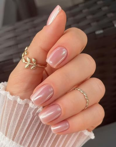 MouyouGlow Press on Nails Kurz,Square Rosa Glaze Einfarbige Fake Nails Kunstnägel mit Nagelkleber,Pink Solid Künstliche Fingernägel