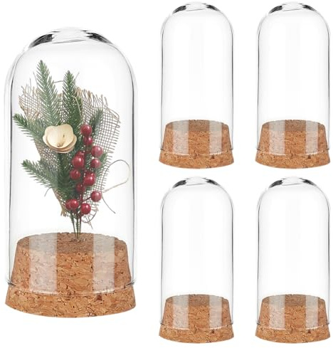 PH PandaHall 4 campane in vetro con base in sughero, mini bottiglie di vetro decorative a cupola, per conservare fiori, casa, Natale, feste, bomboniere, decorazioni, 3,6 x 7,6 cm