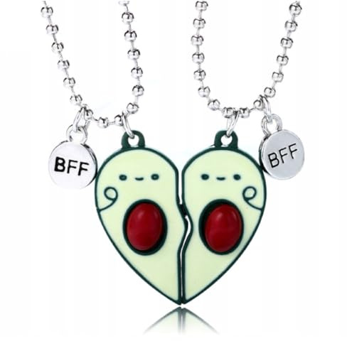 EIHI 2 Stück Freundschaftsketten, Halskette Damen Silber Freundschaftskette, BFF Ketten Für 2 Mädchen, Kette Herz Anhänger, Avocado Halskette Lang Für Frauen Freundin Geschenk,BFF Geschenke (Silber)
