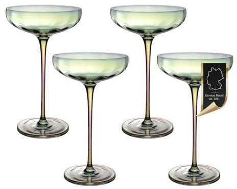 Intirilife set med 4 martiniglas champagneglas 140 ml - Coupe cocktailglas champagneglas med regnbågsskimmer och vågform - blyfritt kristallglas, diskmaskinssäkert, stötsäkert - barfest bröllop