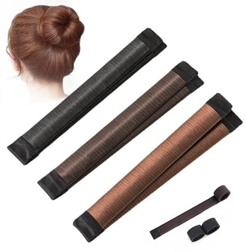 Ryaupy 3PCS Magic Hair Dutt Maker - Hairstyle Aid Dutt Band für Damen - French Twist Haar Brötchen Styling Braid Halter Werkzeug(Schwarz, Braun, Hellbraund)