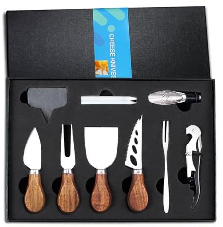 Cheese Knife Set 14 Piece, Stainless Steel Cheese Knives, Charcuterie Boards Accessories, Butter Spreader Knife, Charcuterie Utensils with Wine Accessories and Gift Box