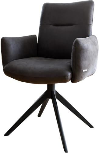 Esszimmerstuhl Jova-Flex mit Armlehnen Kreuzgestell breit Schwarz Mikrofaser Anthrazit Vintage 360° drehbar Taschenfederkern