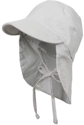 Petinard Label Musselin Sonnenhut mit Nacken- und Ohrenschutz zertifizierter UV-Schutz (UPF 50+) für Babys und Kinder Schirmütze - Unisex (Grau, 52)