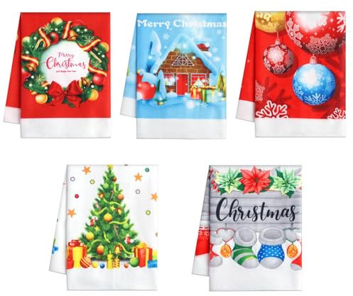 Autilify Geschirrtücher Weihnachten-5er-Set Geschirrtuch,Küchenhandtücher,Küchentuch,Handtuch-Set (Weihnachtstag)
