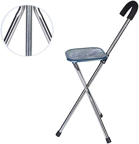HSWOYEA Taburete de bastón, bastón de Ayuda Sanitaria con Asiento, Ligero, Plegable, Asiento de bastón de 3 Patas con luz LED, para Senderismo, Picnic, Esperar en la Fila (Azul A)