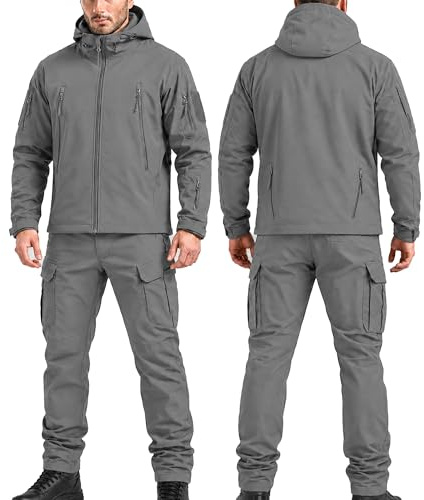 BESTXH Men's Softshell Suit, Fleece Lined Work Jacket & Cargo Trousers Set