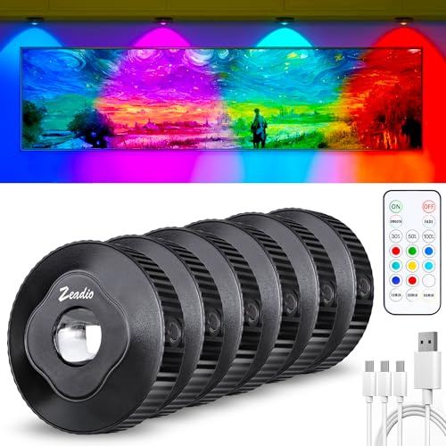 Zeadio Puck Kabinelleuchten mit Fernbedienung, LED wiederaufladbare Unterkabeletteuchten mit Klebepush-Push-Dimmbarer-Push-Licht für Wohnzimmer, Schlafzimmer, Lagerraum usw (Packung von 6)