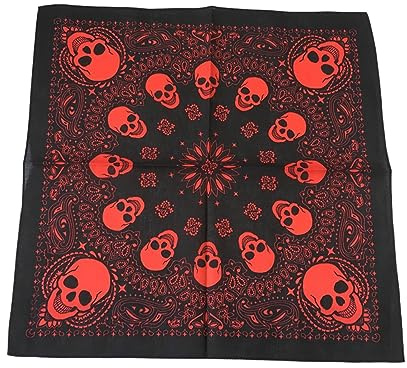 Itkcozcg Modisches Accessoire, 48,3 cm Totenkopf-Bandana, Kopftuch für Damen und Herren, Stretch, quadratisch, Turban-Kopftuch, Punk, leicht, Kopfbedeckung, rot, Size reference picture
