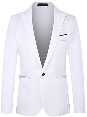 SRZYMJ Weiß Sakko Herren Baumwoll Regular Fit Schalkragen Anzugjacke 2 Knopf Jacke mit Reverskragen Strick Sakko Herren Anzug Regular Fit für Arbeit,Party,Business Lederblazer Für Männer Hemd L