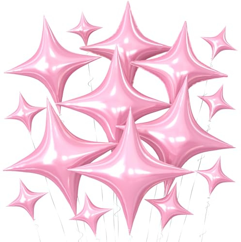 Pink Star Balloon,15Pcs Pink Star Foil Balloon,26/18/10 Inch Quadrangle Helium Balloons for Valentine's Day Graduation Wedding Birthday Prom Anniversary Baby Shower Party Decorations