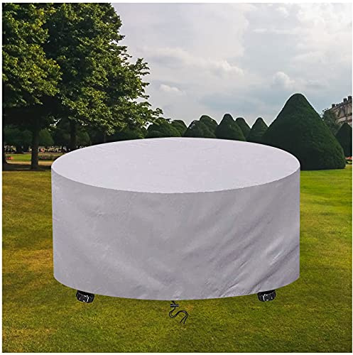 Abdeckung für Terrassenmöbel, rund, Ø 270 x 50 cm, silberfarben, 420D Oxford, wasserdichte Tischset-Abdeckungen mit winddichten Schnallen, Anti-UV, runde Gartenmöbel-Schutzhülle für jedes Wetter