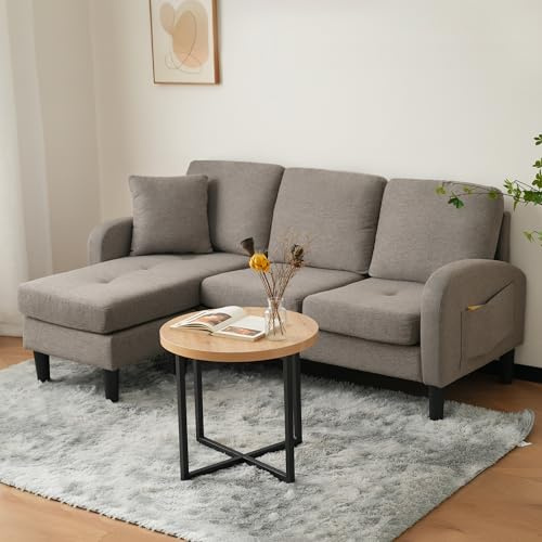Sofá de esquina en forma de L con chaiselongue – Sofá de 3 plazas, 166 x 118 x 77 cm, Tela de algodón y lino transpirable, patas de plástico, diseño modular, ideal para salas de estar, apartamentos y