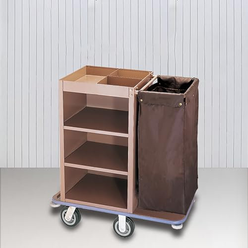 Generic Carritos de Limpieza con Ruedas, Carrito de Limpieza Comercial de 3 Estantes, con Bolsa, Marrón