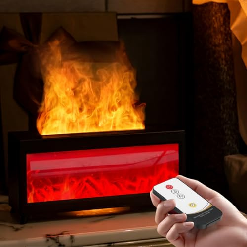 Flame Diffuser, 3D Flame Essential Oil Diffuser, 220ml Fireplace Flame Light Humidifier with Remote Control, Timer, Waterless Auto-Off, Super Quiet Night Light, Aroma Diffuser for Home,Office, Bedroom
