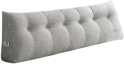 Cojín de lectura para cama o sofá triangular, cojín respaldo, sofá, cama, bebé, funda extraíble acolchada para mayor comodidad, 180 x 50 x 20 cm, lima plateada