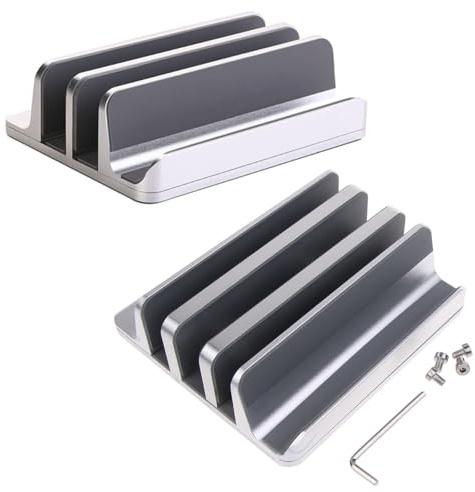 2 In 1 Vertical Laptop Stand Space Saving 2 Slot Design Desktop Notebook Desk Holder Dock Base Adjustable Slot Width