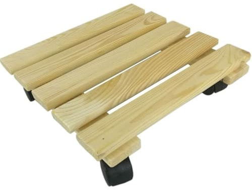 LoviStore Pedana Sottovaso Carrello in Legno con Ruote Quadrato 30x30x8 cm Colore Naturale Portavaso Fioriera Sottobicchiere da Giardino per Piante Fiori, Interno Esterno, Alta Qualità
