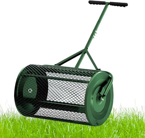 BOBVB Distribuidor de abono de 24 Pulgadas, esparcidor de turba con Mango Ajustable en Forma de T, Rodillo de Mano para césped, para abono Superficial, Tierra, mantillo, Fertilizante, Suelo