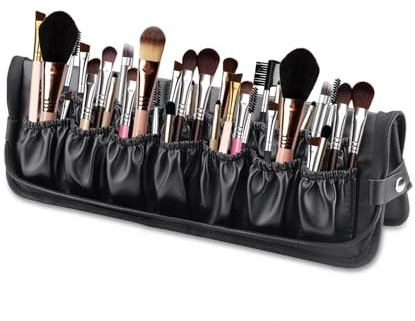Faltbarer Make-up-Pinsel-Organizer, schwarz, wasserdicht, aufstellbar, Reise-Make-up-Pinselhalter, tragbare Kosmetiktasche, Lederhandtasche (nur Tasche)