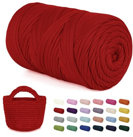 LEREATI 400g Fettuccia per Borse a Uncinetto, Cordino per Borse Uncinetto, Filato Grosso per Borse, Cestini, Tappeti, Fai da Te Artigianato, Decorazioni (Rosso)
