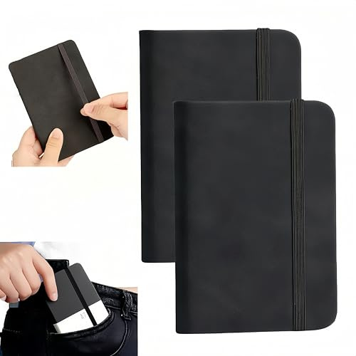 Kleines Notizbuch Tagebuch Taschennotizbuch Mit Stiften Ledereinband，2PCS A7 Notizbuch,100 Seiten,Mini-Taschen-Journal Winziges Notizbuch Schwarzes Leder Mit Dickem Papier Für Arbeit College Schwarz