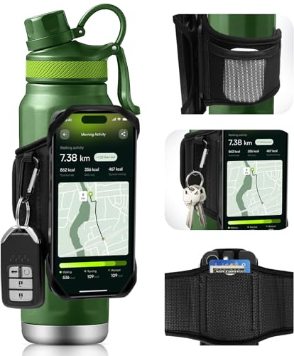 Arovina Mobiler Wasserflaschengurt mit Handyhalterung, 360° Drehbar | Abnehmbar Handy-Wasserflaschentasche für iphone (4,5-7 Zoll) & Wasserflaschen (Ø 5-9 cm) | Praktische für Fitness, Laufen