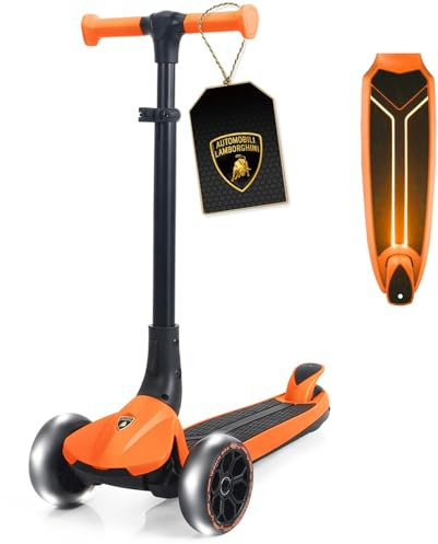 Lamborghini Skoter barn 3–8 år till 50 kg, trehjuling barnvagn med LED-hjul och pedal, höjdjustering, vikbar barnvagnsvagn från 3 år, sparkcykel från småbarn, pojke, flicka