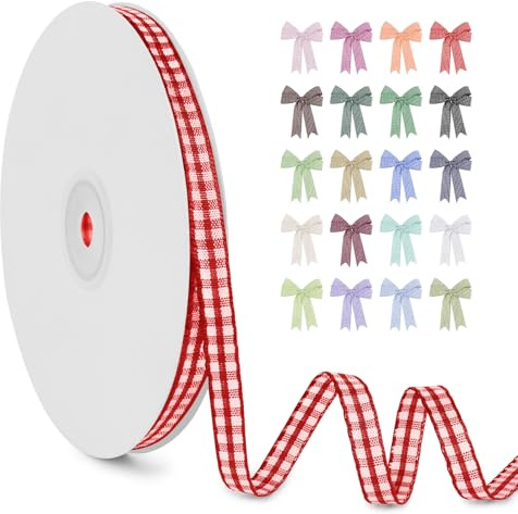 LERAETI Geschenkband Rot Karoband 6mm x 45m zum Verzieren & Basteln, Kariertes Band Breites Schleifenband, Dekoband für DIY Bastelkuchen, Strauß Dekoration, Geschenkverpackung, Haarschleife