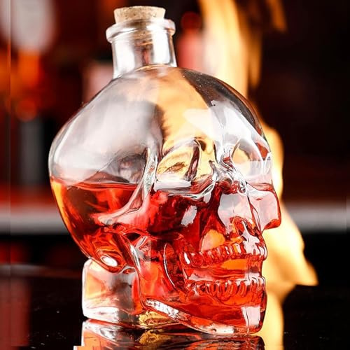 Decantador Whisky - Arte Estatua, Botella Decantadora De Calavera De 400/750 Ml, Decantadors De Licor Con Tapón De Corcho, Decantadors De Vino De Cristal Con Calavera(Bottle+2 wine glasses)