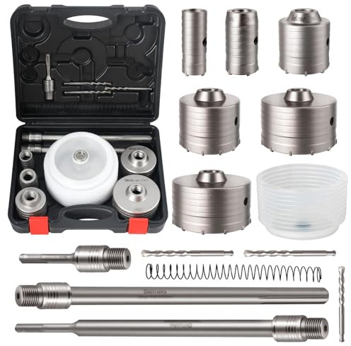 Zeliceka Concrete Hole Saw Kit with Hole Saw Dust Bowl, Kit Size 30 40 65 80 100 115 MM with Upgraded SDS Plus & Max Shank, Concrete Hole Saw Set for Concrete Brick Stone Cement Wall